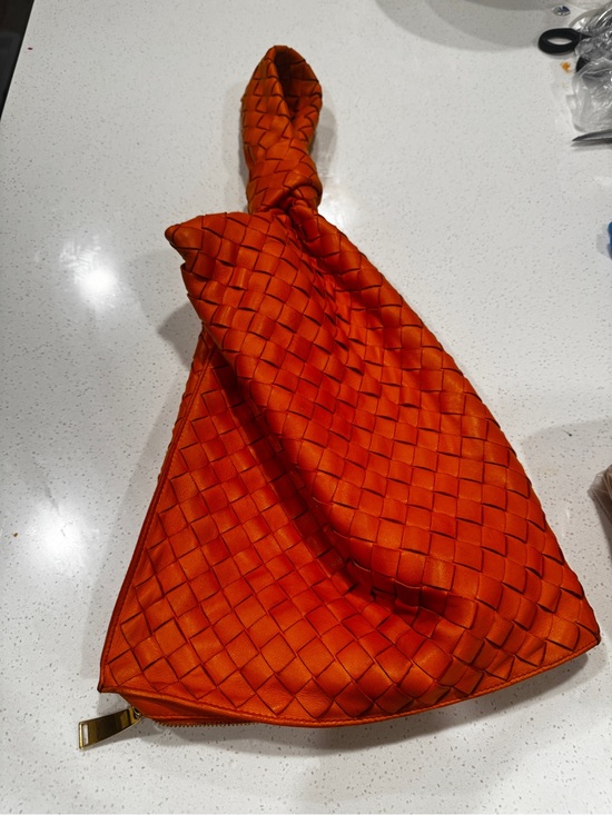 Bottega Veneta Handbags - Bottega Veneta Orange Leather Zip Pouch with Gold Hardware
